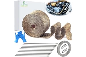 PANDURE MODERN LIVING CONCEPT Exhaust Heat Wrap Roll for Motorcycle Auto Titanium Fiberglass Heat Shield Tape with Stainless Hose Clamp Ties (Titanium, 2" x 33')