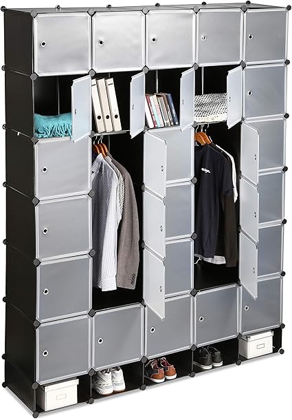 Penderie Armoire Cubes Etagere Rangement 25 Casiers Plastique Modulable Diy Bibliotheque Hxl 234x180 Cm Noir Amazon Fr Cuisine Maison