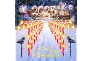 KAQ 24 Pack Upgraded Solar Christmas Candy Cane Lights Waterproof, Christmas Lights Outdoor Pathway Stake Lights with 8 Modes, Solar Lights for Outside Yard Walkway Garden Christmas Decorations