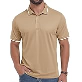 Cotrasen Mens Polo Shirts Jacquard Golf Shirt Short Sleeve Casual Athletic Contrast Collar T-Shirts