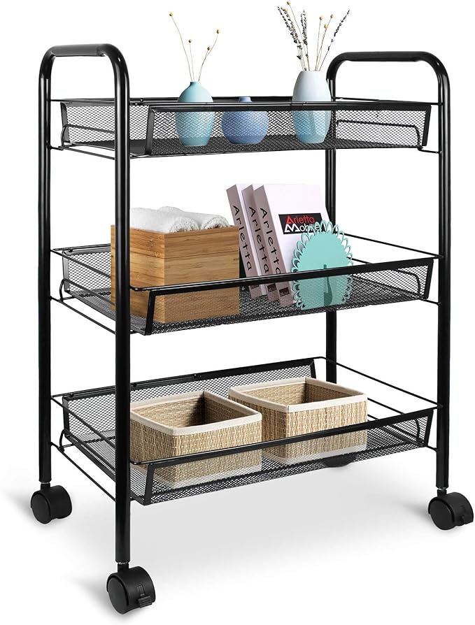 Todeco Almacenamiento con ruedas, 3 cestas de malla, marco de metal