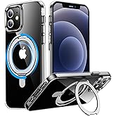Temdan Magnetic for iPhone 12 & iPhone 12 Pro Case,[with 360°Rotatable Invisible Magnetic O-Ring Stand][Shockproof][Compatible with MagSafe] Slim Phone Case 6.1" Clear