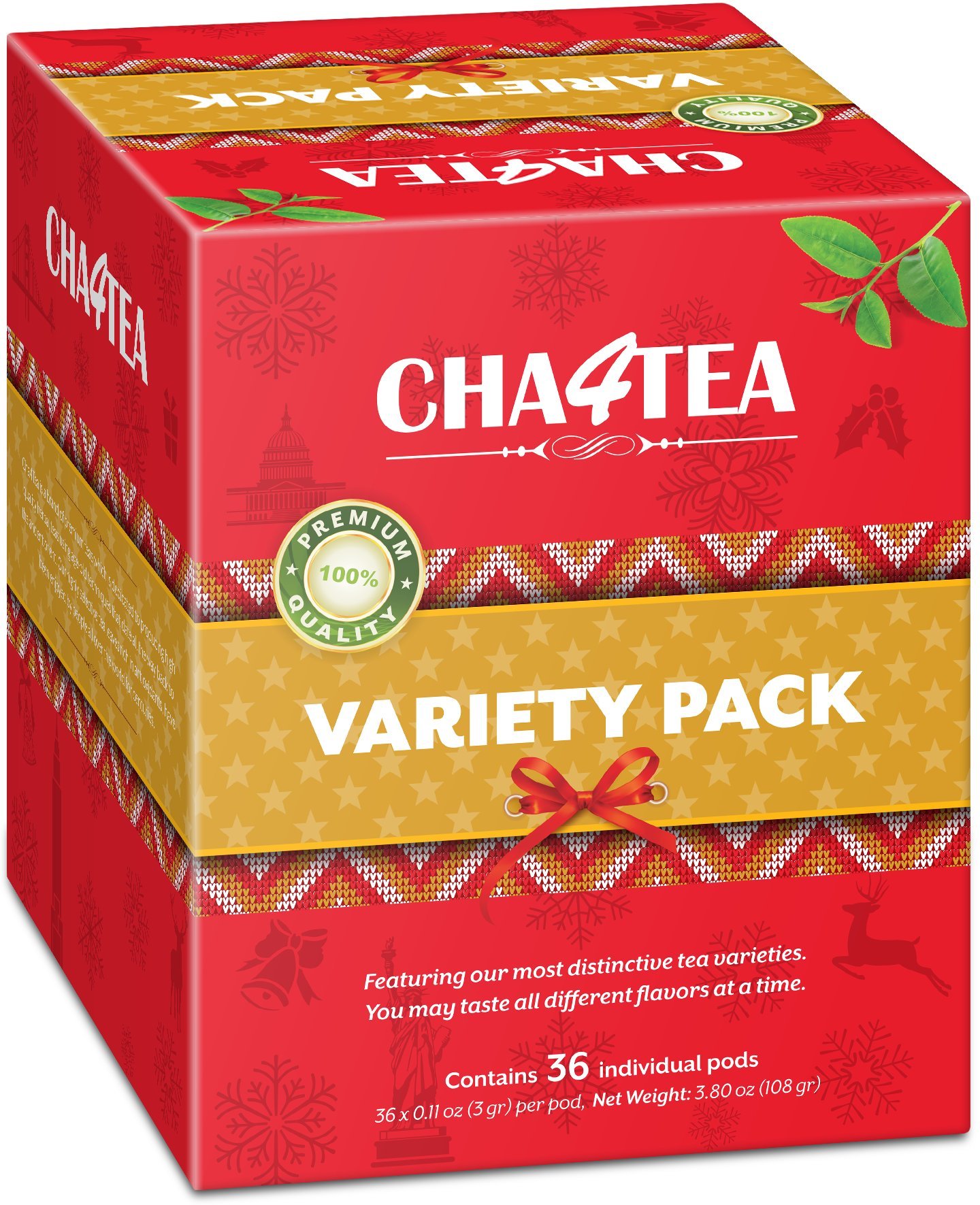 Cha4TEA 36 Keurig KCup Tea Variety Flavor Sampler Pack K Cups (Green