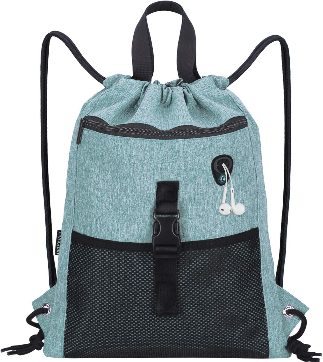 LIVACASA Drawstring Bag Gym with Pockets Sports Sack with Handle Drawstring Backpack Travel for Men Women Green 16.5x13In: Sports & Outdoors