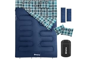 KingCamp Double Sleeping Bag for Adults, Queen Size 2 Person XXL Flannel Sleeping Bag, Waterproof Lightweight Flannel Quilt w