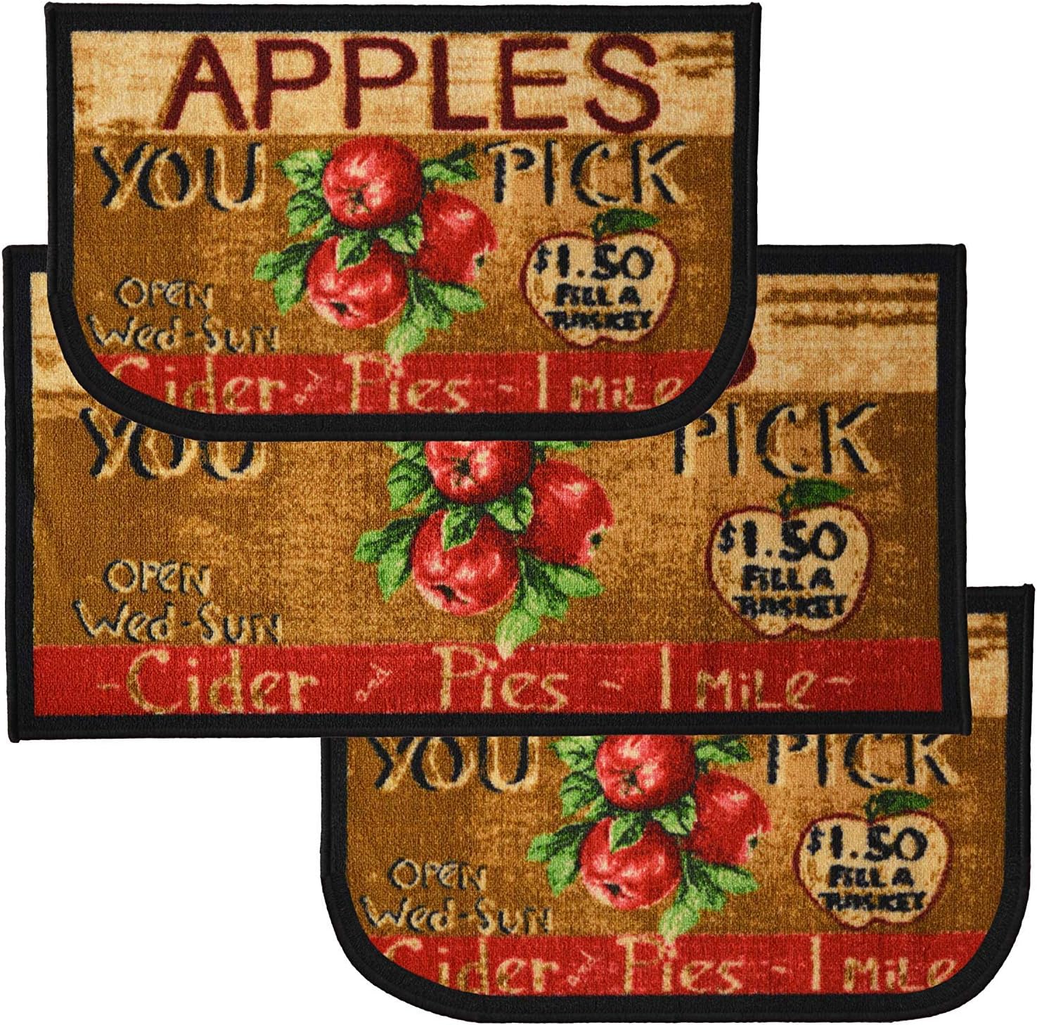Kashi Home Kitchen Rug, Area Rug, Mat, Carpet, Non-Skid Latex Back Apple Cider 3pc Set (2 18x30 D Shape & 1 20x40)
