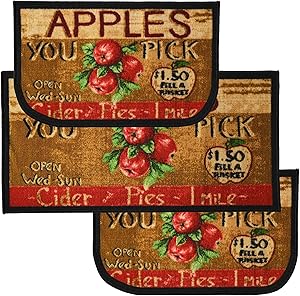 Kashi Home Kitchen Rug, Area Rug, Mat, Carpet, Non-Skid Latex Back Apple Cider 3pc Set (2 18x30 D Shape & 1 20x40)