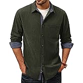 PJ PAUL JONES Men's Corduroy Button Down Shirt Long Sleeve Casual Collared Wrinkle Free Untucked Shirts with Pocket