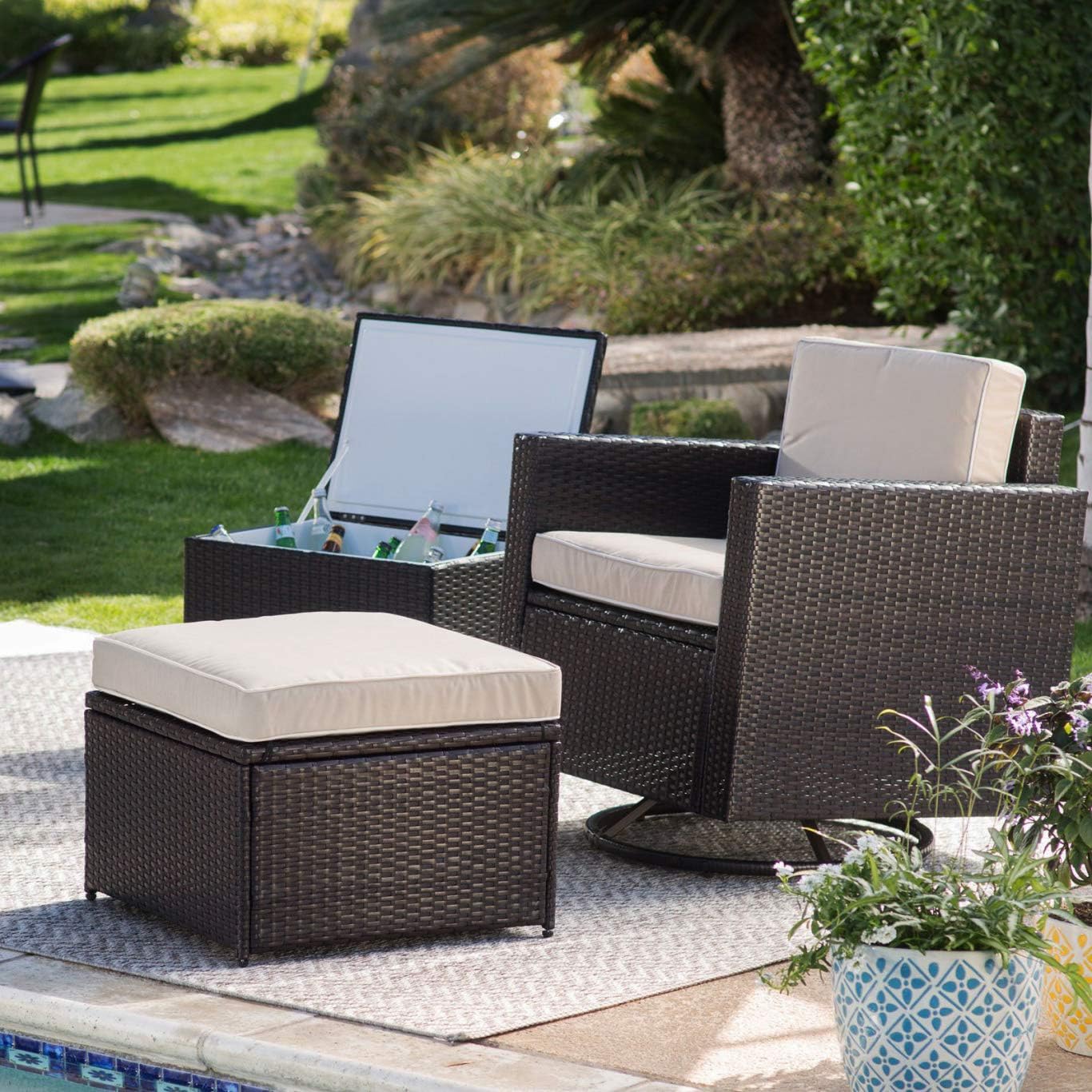 Patio Lounge Chair Small Contemporary Furniture Set Of Steel Resin Wicker For Porch Deck Lawn Pool Garden Balcony Seating Chat Outdoor Swiveling Armchair With Storage Ottoman Cushions Amazon Ca Home Kitchen