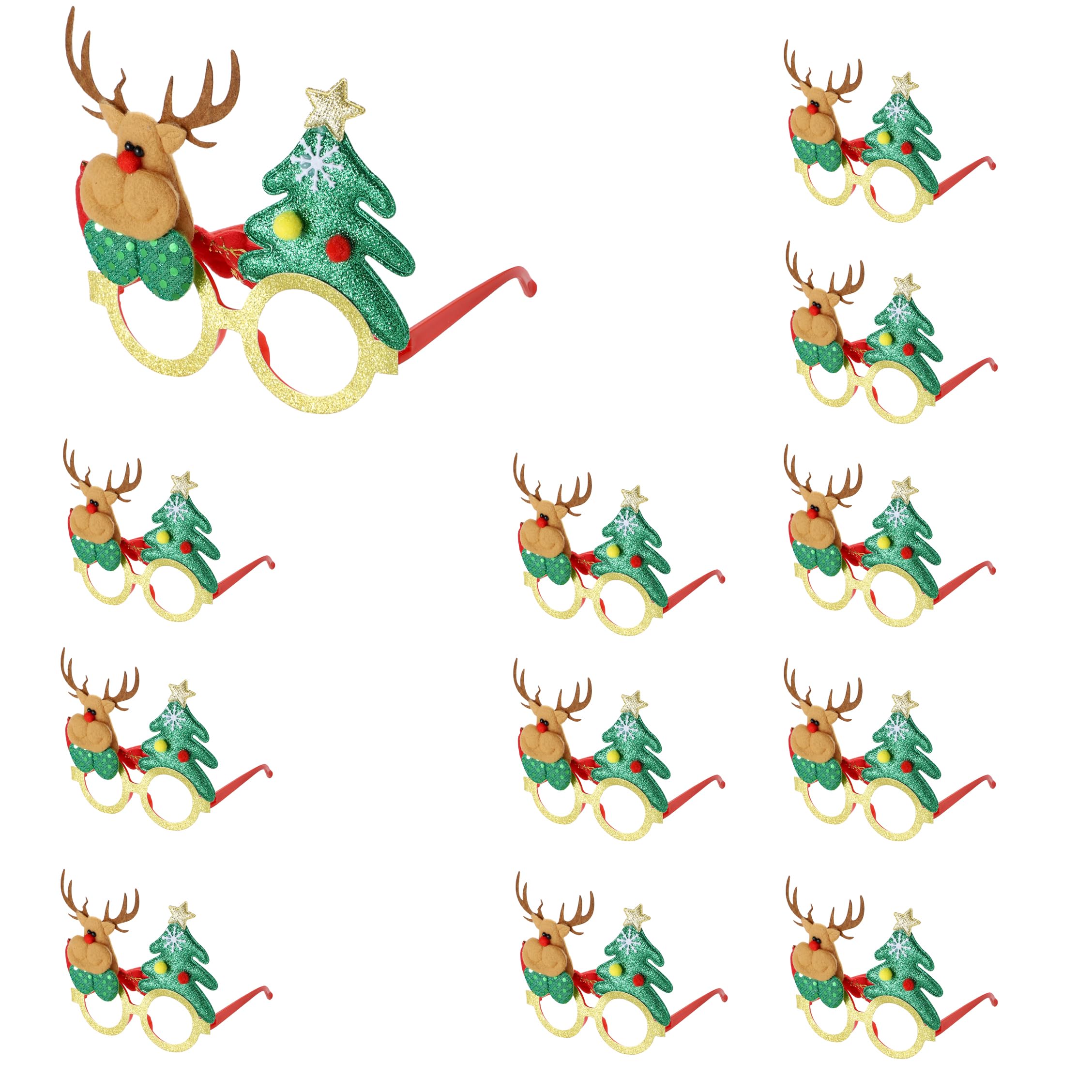 Komonee 12 x Christmas Novelty Glasses Sunglasses | Xmas Costume Eyewear Fancy Dress Up | Funny Festive Party Favours for Holiday Celebrations & Photo Booth Props for All Ages Reindeer & Antlers