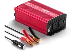 vansoet 500W Pure Sine Wave Power Inverter, DC 12V to 110V AC Car Plug Inverter Adapter with 4.2A Dual USB Charging Ports and 2 AC Outlets Car Charger (Red)