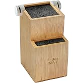 Bamboo Universal Knife Block - Knife Holder with 2 Built-In Knife Sharpeners - 2-Tiered Modern Knife Storage Up to 16 Large and Small Knives Easy Clean Wooden Knife Organizer by Kitchen Seven
