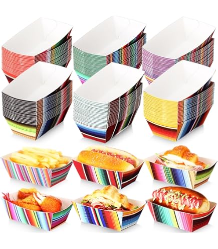 Gejoy 100 Pieces Mexican Paper Food Trays 2 Lb Nacho Disposable Trays Mexican Theme Decorations Day Of The Dead Popcorn Paperboard Holder For Mexican