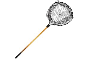 Fly Fishing Net with Handle - Soft Mesh Catch and Release Rubber Fly Fish Net with Lightweight Wood Frame and Safety Lanyard - Landing Bass and Trout Fishing Gear by Wakeman Outdoors
