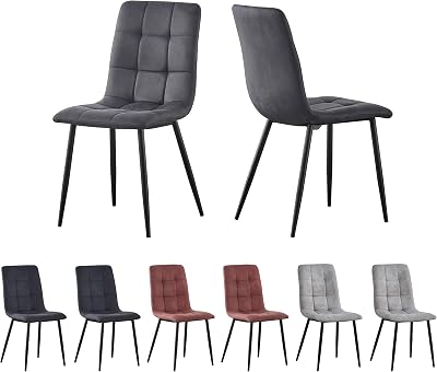 mcc direct Set of 2 Faux Matte Suede Dining Chairs Dark Grey with Metal Legs