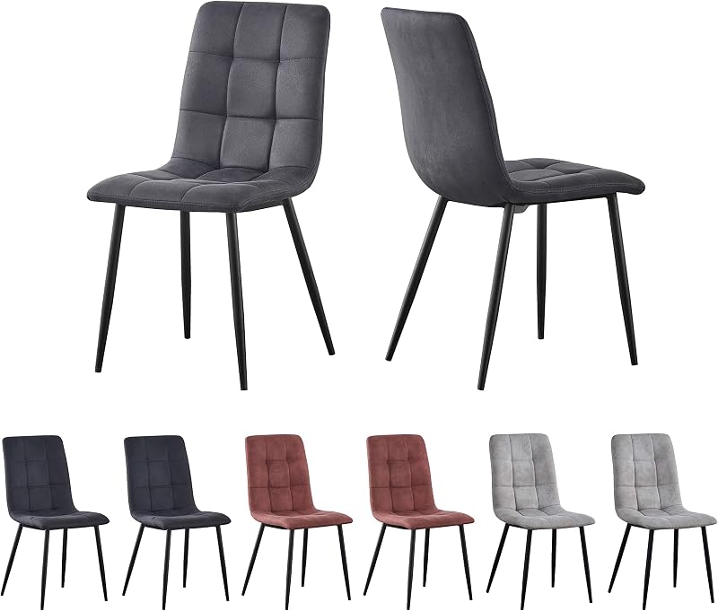 mcc direct Set of 2 Faux Matte Suede Dining Chairs Dark Grey with Metal Legs