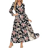 Dokotoo Women's Boho Maxi Dress Sexy V Neck Puff Long Sleeve Ruffle A-Line Split Swing Chiffon Dresses