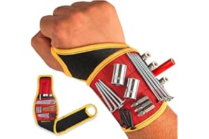 BINYATOOLS Magnetic Wristband RED Super Strong Magnets Holds Screws, Nails, Drill Bit. Unique Wrist Support Design Cool Gadget Gifts for Fathers, Boyfriends, Stocking Stuffers for Men