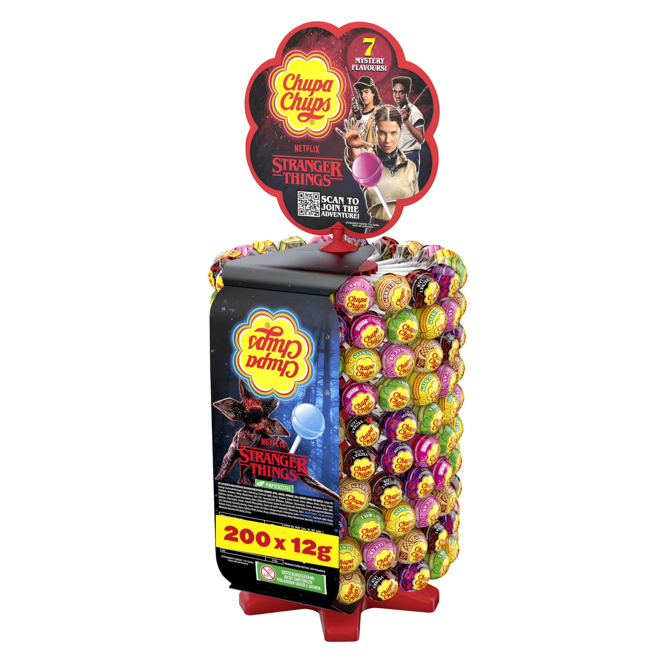 Chupa Chups Stranger Things Lutscher-Rad, 200 Lollies in 7 exklusiven Sorten, limitiertes Design, für Halloween, Geburtstage oder als Geschenk, 2400g