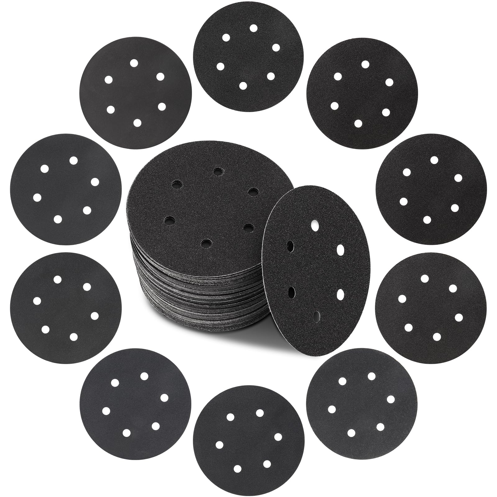 STEBRUAM 150mm Sanding Discs 50PCS Silicon Carbide Sandpaper Dry Wet 5x 60/80/100/120/150/180/220/240/320/400 Grit for or Random Orbital Sander