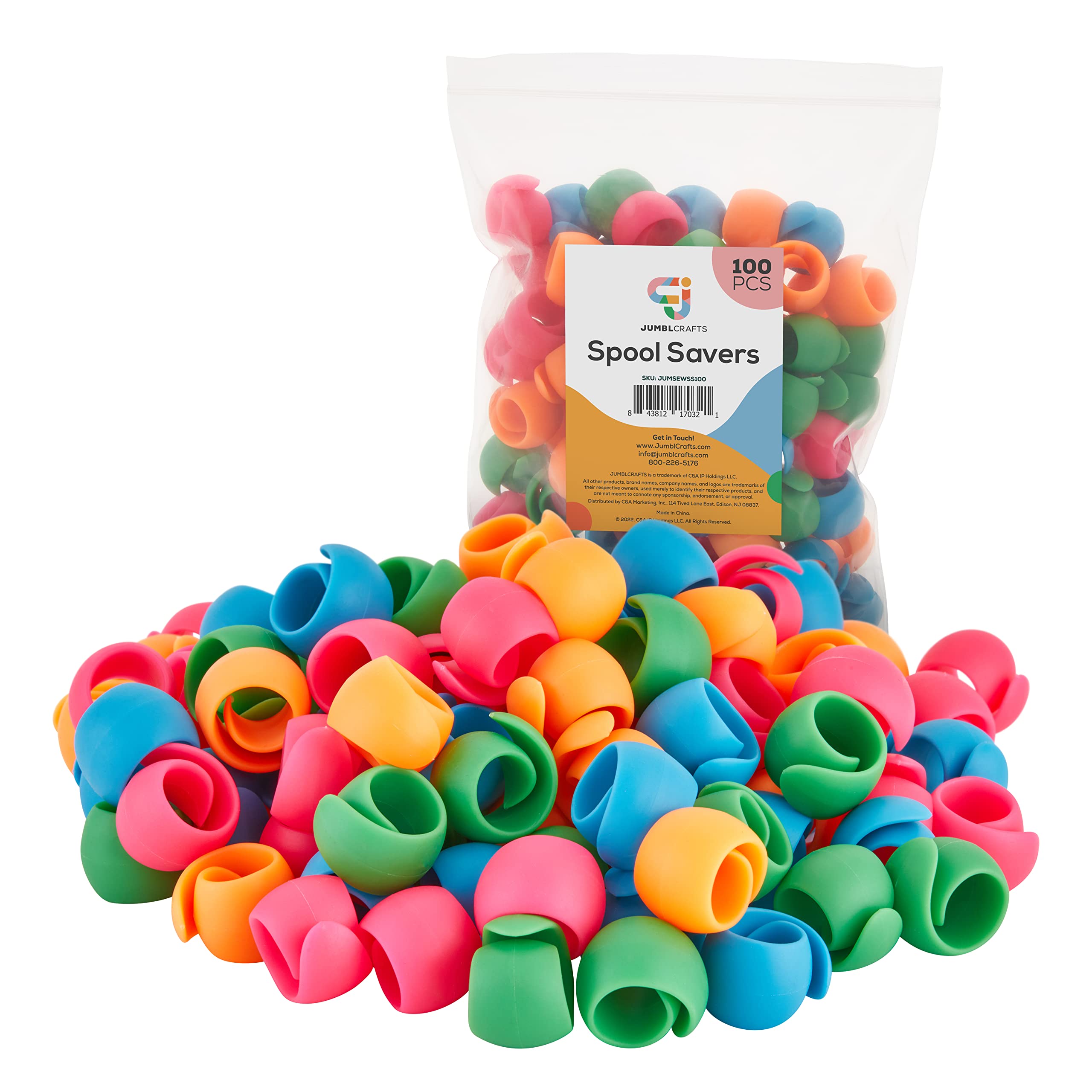 JumblCrafts 100 Pcs. Thread Spool Savers for Sewing/Embroidery Threads – Flexible Spool Huggers Prevent Against Loose Ends and Thread Tangles
