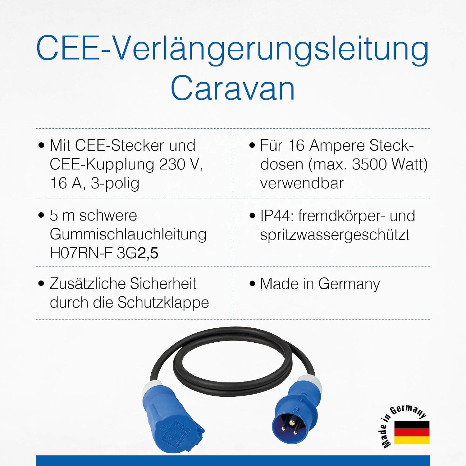 as - Schwabe 61370 230 V 5 m Mains Cable Extension Lead with Blue Plug and Socket for Camping/Caravan - Black - Image 4