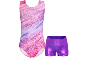 Domusgo Girls Gymnastics Leotards Set One Piece Sleeveless Tumbling Outfits with Matching Shorts