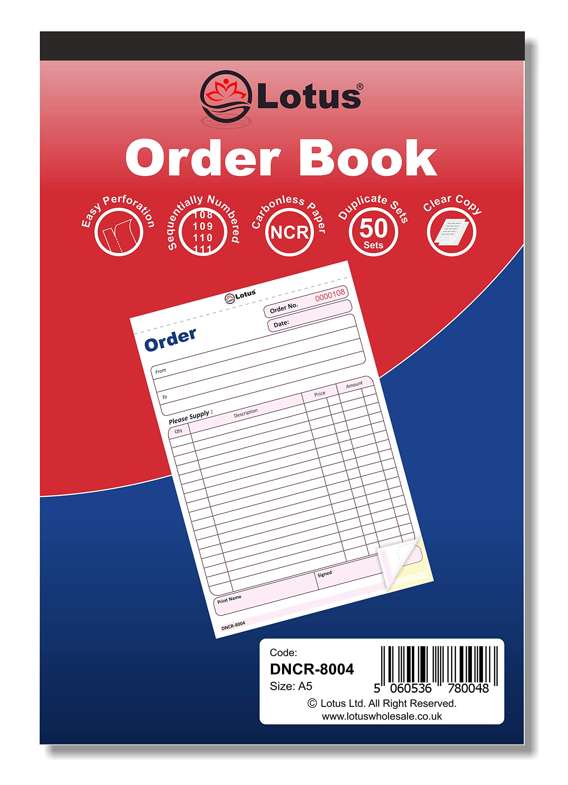 Duplicate Order Book NCR, A5 (143 x 210mm), Order Book Duplicate, 2-Parts Carbonless - DNCR-8004 (5 Books)