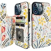 HAOPINSH for iPhone 13 Pro Max Wallet Case with Card Holder, Floral Flower Back Pattern Folio Flip PU Leather Kickstand Card Slots Case, Double Magnetic Clasp Durable Shockproof Cover 6.7"
