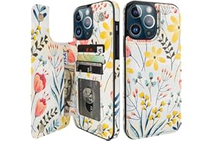 HAOPINSH for iPhone 13 Pro Max Wallet Case with Card Holder, Floral Flower Back Pattern Folio Flip PU Leather Kickstand Card Slots Case, Double Magnetic Clasp Durable Shockproof Cover 6.7"