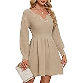 Libsorge Womens Cute Sweet Heart Neck Pearl Sweater Dress Spring 2025 Outfits Pleated Knitted Mini Dresses