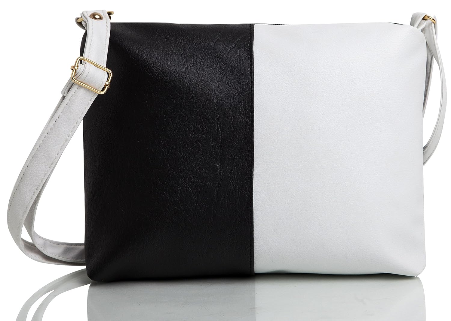 mammon women's pu leather sling bag black white (slg-blcw,size:11x8 inches)