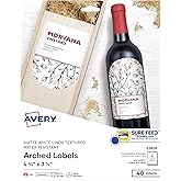 Avery Arched Wine Labels with Sure Feed for Laser Printers, 4.75" x 3.5", 40 White Labels (22826)