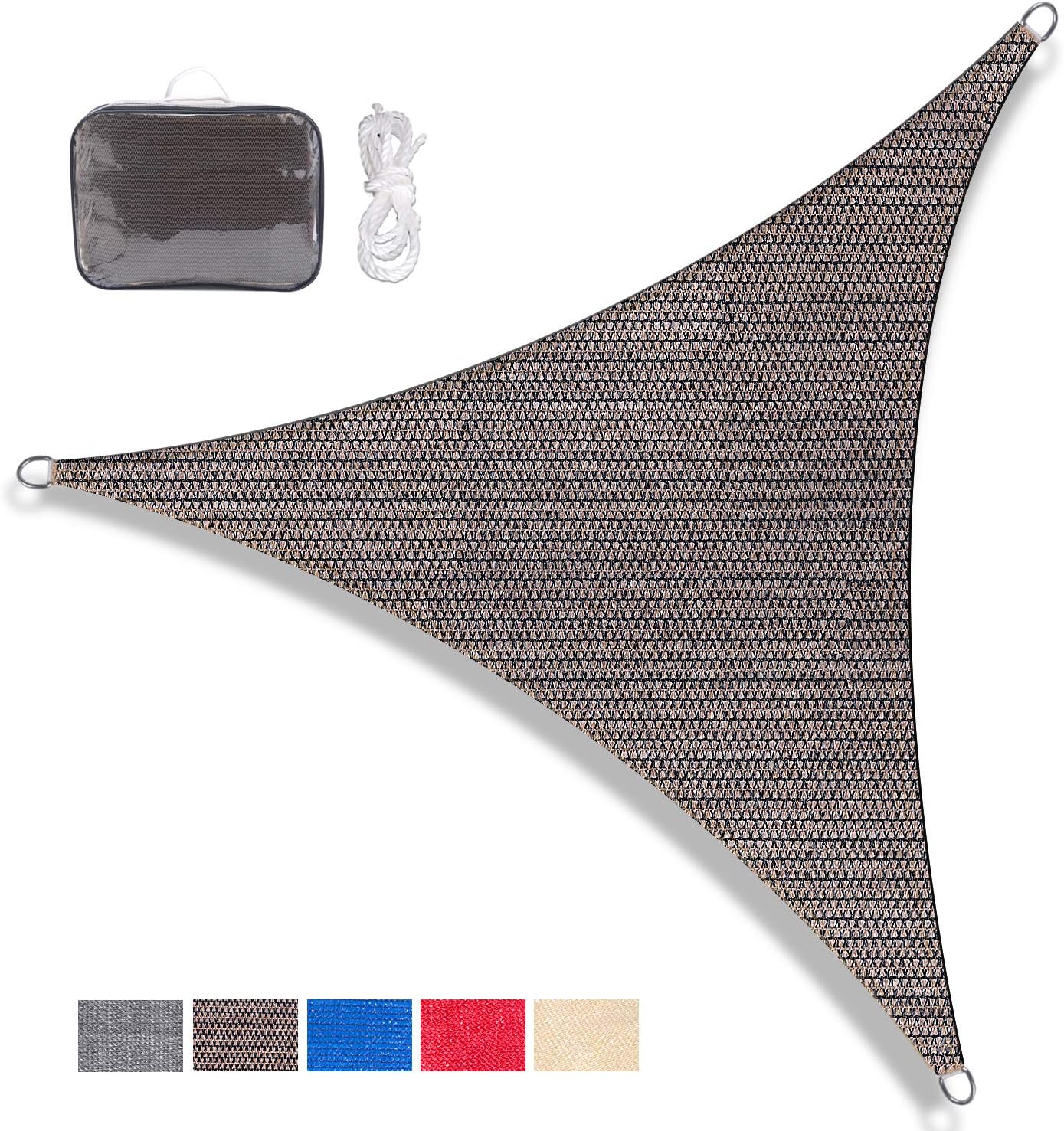 Avertex 12' x 12' x 12' Triangle Sun Shade Sail, Premium 188 GSM Shade Cover Fabric Canopy Outdoor UV Shelter Awning Sunsail for Patio Deck Backyard Pool Garden Carport,Brown