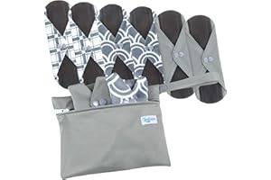 Leekalos Reusable Menstrual Pads - Bamboo Menstrual Cloth Pads | Light Incontinence Pads | Reusable Sanitary Pads - Pack of 6, 1 Cloth Mini Wet Bag