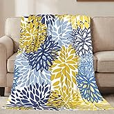 Jbofyee Blue Yellow and Navy Chrysanthemum Flowers Throw Blankets All Season Ultra Soft Warm Daisy Floral Fleece Blanket for Home Bed Sofa Couch Chair Outdoor Travel Camping 40x30 Inch