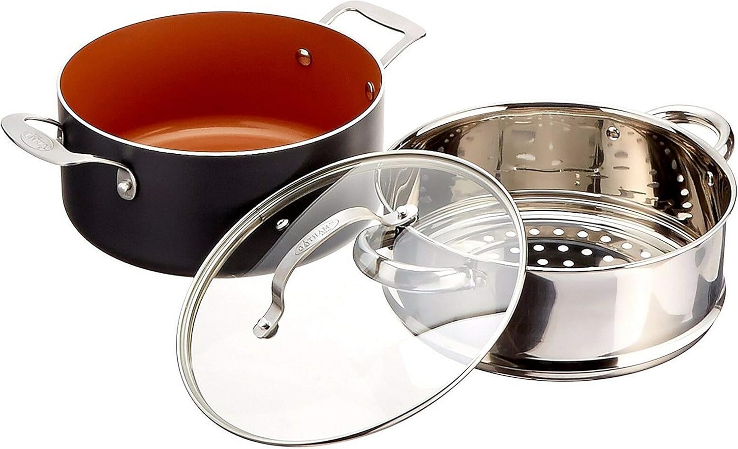 Gotham Steel Pots and Pans 10 Piece Cookware Set with Nonstick Ceramic Coating by Chef Daniel Green – Graphite, Fry, Stock Steamer Insert: Kitchen & Dining
