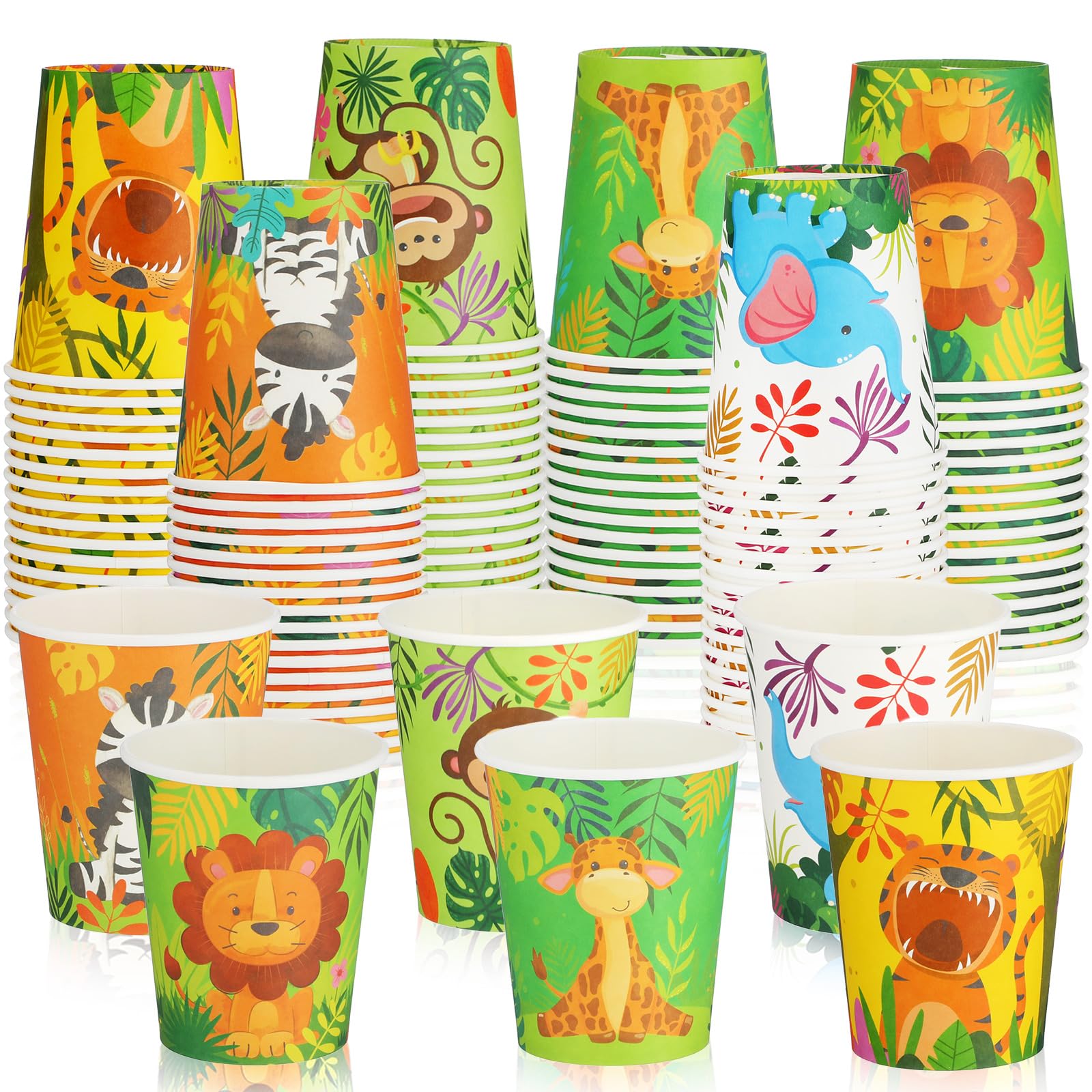 Photo 1 of 100 Pcs 9oz Paper Disposable Cups for Kids Animals Bathroom Cups Small Colorful for Party Picnic Barbecues Travel Events Hot Cold Drinks