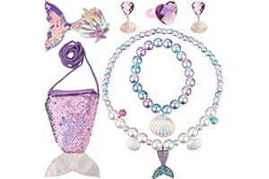 7pcs Halloween Mermaid Jewelry Supplies Outfit Costume With Handbags, Earrings, Rings, Necklaces, Bracelets, Hair Clips -Dres