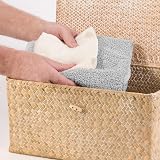 woodluv Set of 3 Seagrass Storage Boxes with Lid Lightweight Baskets view 4