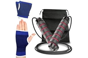 PUZGIC Jumping Rope Tangle-Free – Rapid Speed Skipping Jump Ropes with Gloves for men and women Aerobic Exercise – Anti-skid handles with adjustable length cable for Kids