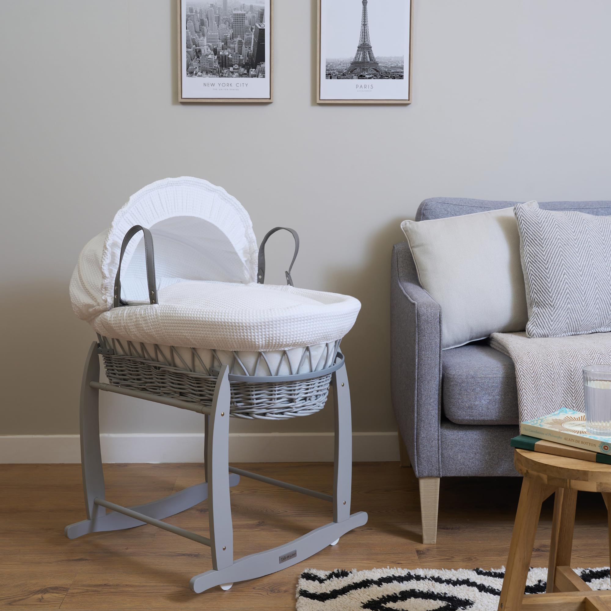 Clair de Lune Deluxe Grey Moses Basket Rocking Stand