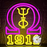 Omega Fraternity Neon Sign for Wall Decor Dimmable 1911 Greek Letters LED Light Sign for Club Dorm Psi Phi Fraternity Decor for Man Cave Party Birthday Gifts for Men Size 13.7 * 11.8in(FMCP148)