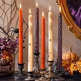 Conelist 6 Pcs Halloween Taper Candles Bulk, 3D Spider Web Spooky Decor | Dark Purple Orange White Taper Candles, Cool, Elegant, Halloween Party Table Centerpieces Home Fireplace Kitchen Decorations