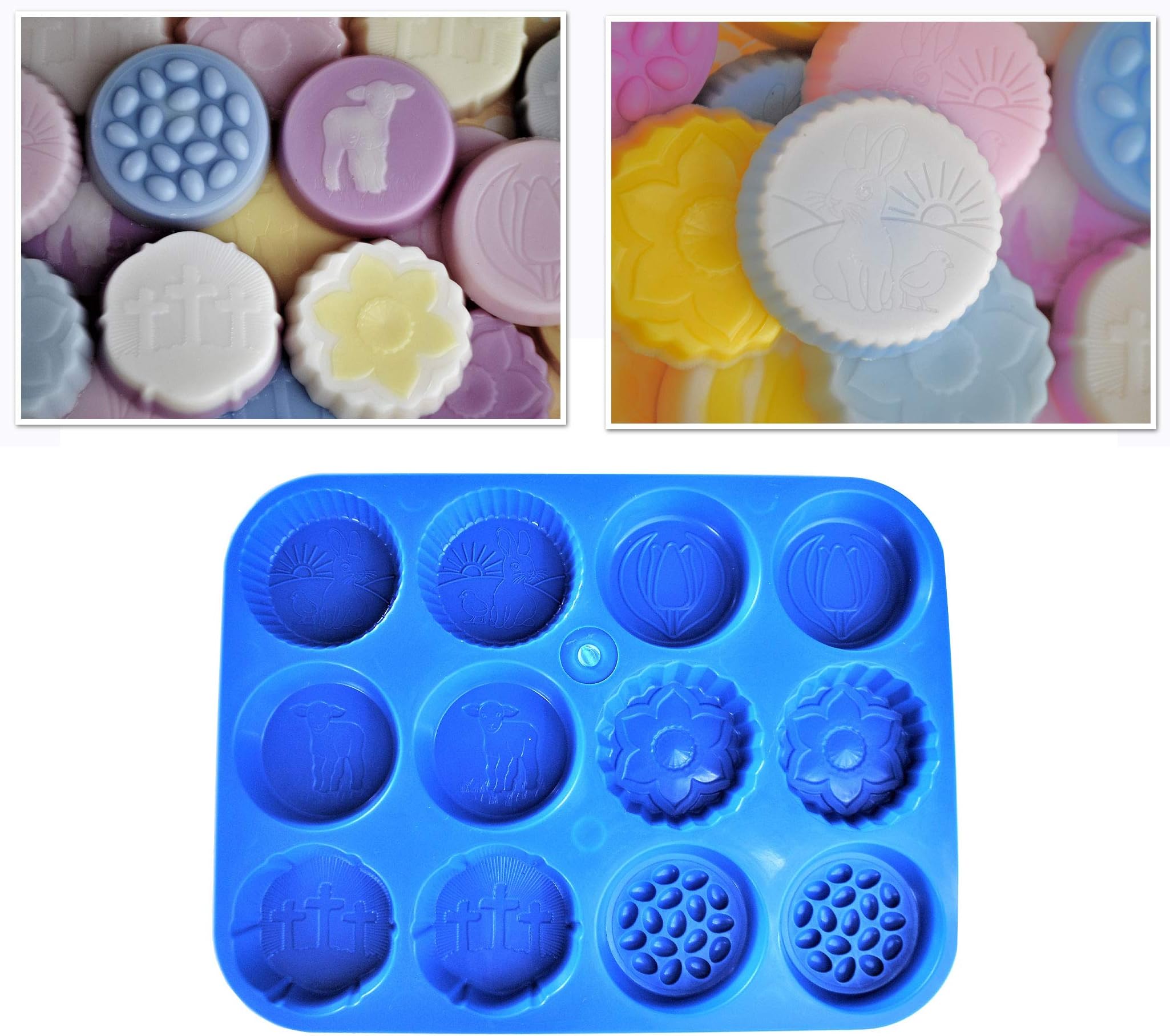 Easter Spring Wax Melt Tart Candle Burner, Soap Making Mold Mould Tray, Lamb, Bunny, Flowers, Eggs, Cross (S7836) Free UK Postage