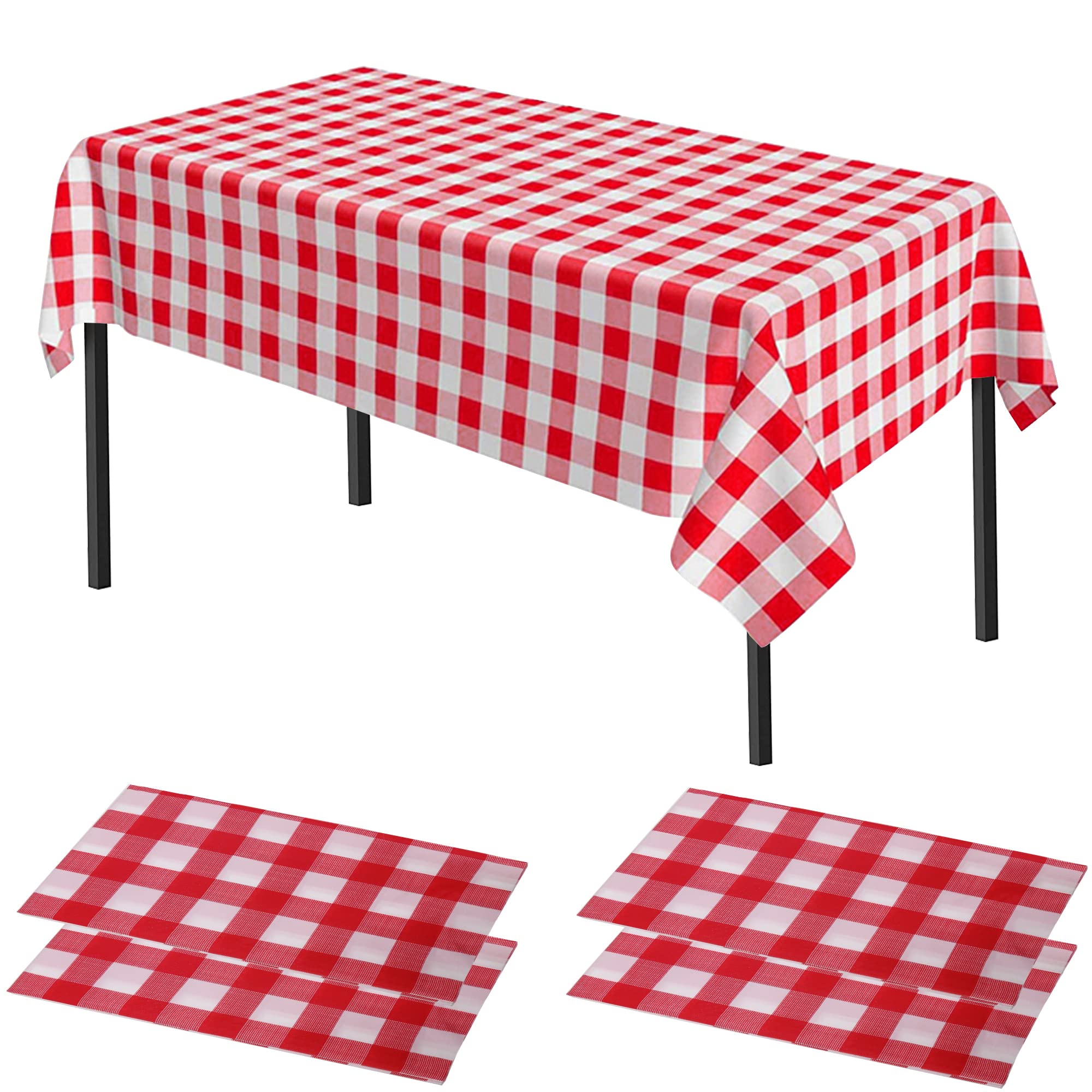 Time to Sparkle 4 Pack Plastic Tablecloths 54" x 108" Plastic Dining Table Cloth Premium Rectangle Table Cover for Parties Wedding Banquet etc Indoor Or Outdoor(Red Check)