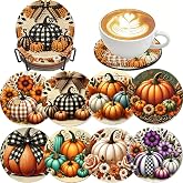 LWZAYS 8 PCS Fall Pumpkin Diamond Art Coaster Kits with Holder - Autumn Diamond Painting for Adults Beginners - 5D Gem Art Dots Paintings with Cork Pads - Crafts Supplies