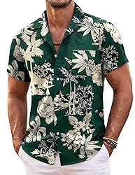 COOFANDY Mens Hawaiian Shirt Short Sleeve Floral