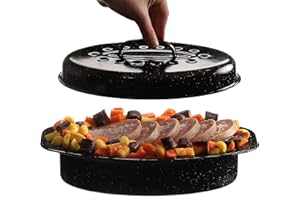 GOURMEX Black Ceramic Enamel Coated Roasting Pan | Dutch Oven Pot with Lid | Dishwasher Safe, Oven Safe, Freezer Safe | Ideal