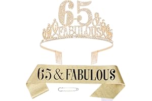 HAPDOO 65th Birthday Decorations, 65th Birthday Sash and Tiara for Women, Happy 65th Birthday Decorations for Women, 65 and Fabulous Birthday Decorations